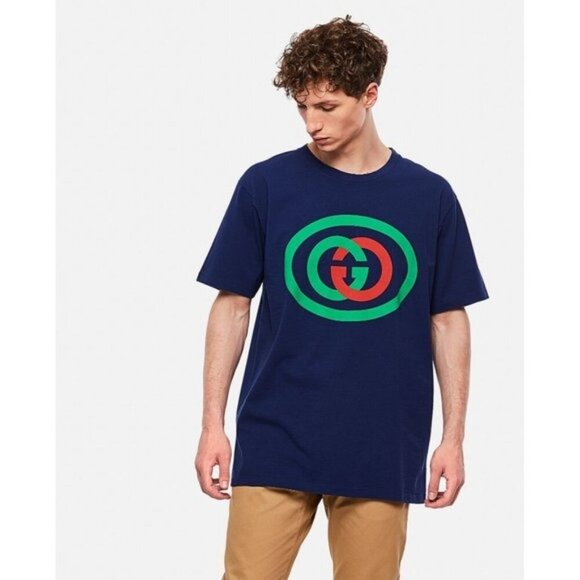NWT Gucci Oversized Cotton Oval Interlocking GG Logo Blue T-Shirt size L - Picture 4 of 16